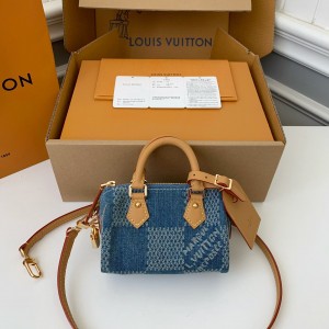 「#3350」Louis Vuitton The new SPEEDY 18bandouli ère tannin denim handbag  N40682  Size：18*12*10cm