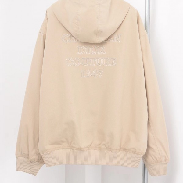 Dior monogram embroidered zip-up hooded jacket