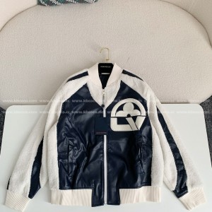 「#3426」Louis Vuitton floral lettering lambskin baseball jacket