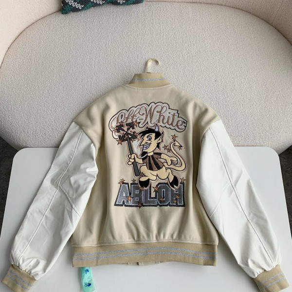 OFF-WHITE xAc Milan FW22 Collaborative Colorblock Baseball Jacket