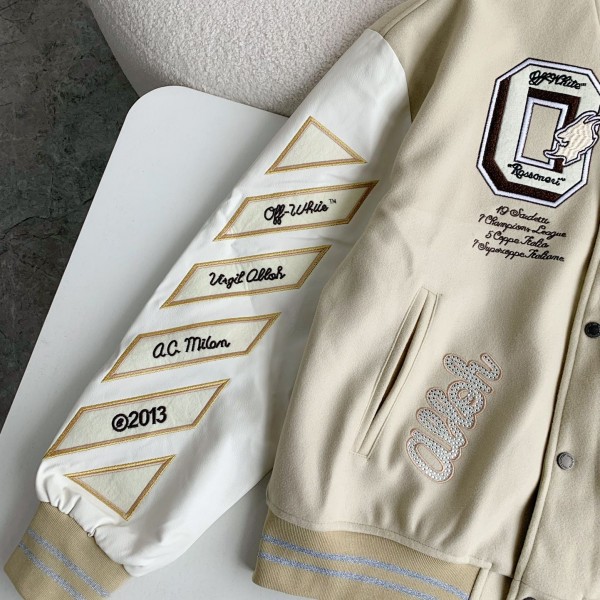 OFF-WHITE xAc Milan FW22 Collaborative Colorblock Baseball Jacket