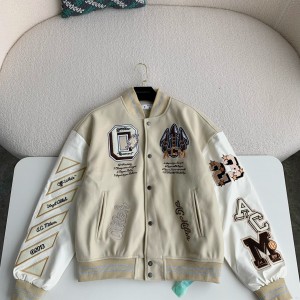 「#3484」OFF-WHITE xAc Milan FW22 Collaborative Colorblock Baseball Jacket