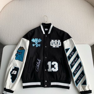 「#3485」OFF-WHITE xAc Milan FW22 Collaborative Colorblock Baseball Jacket