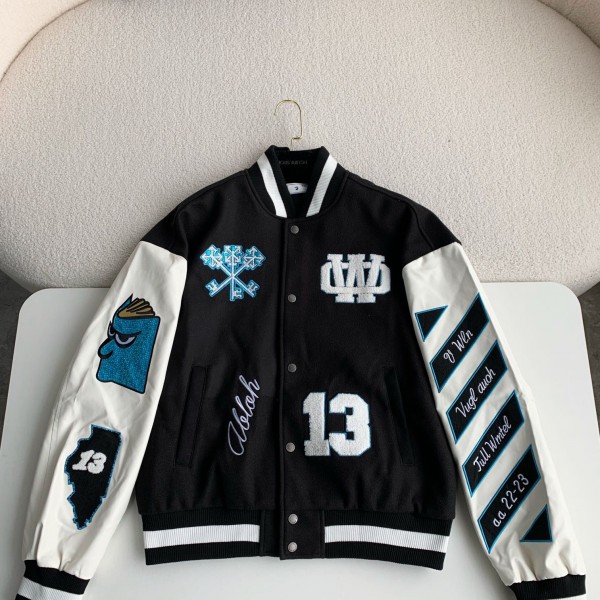 「#3485」OFF-WHITE xAc Milan FW22 Collaborative Colorblock Baseball Jacket