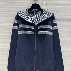 「#3496」Dior all-over jacquard reversible wool zip-up hoodie