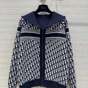 「#3496」Dior all-over jacquard reversible wool zip-up hoodie