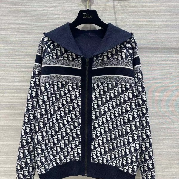 「#3496」Dior all-over jacquard reversible wool zip-up hoodie