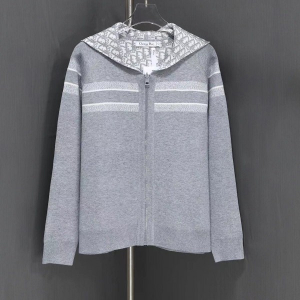 「#3498」Dior all-over jacquard reversible wool zip-up hoodie