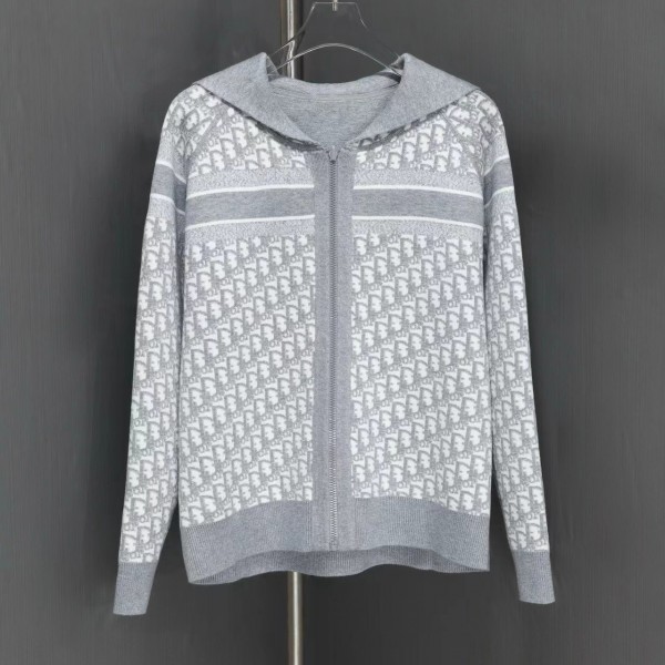 Dior all-over jacquard reversible wool zip-up hoodie