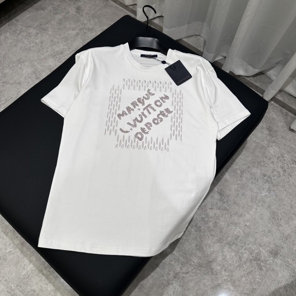 Louis Vuitton 24ss pearl lettering embroidered round neck T-shirt