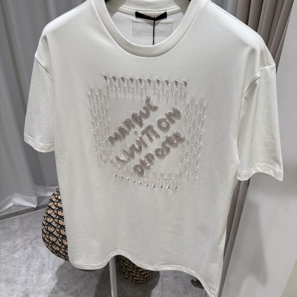 Louis Vuitton 24ss pearl lettering embroidered round neck T-shirt