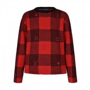 「#3560」Louis Vuitton 24fw black and red checkered jacquard crew neck sweater