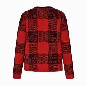 「#3560」Louis Vuitton 24fw black and red checkered jacquard crew neck sweater