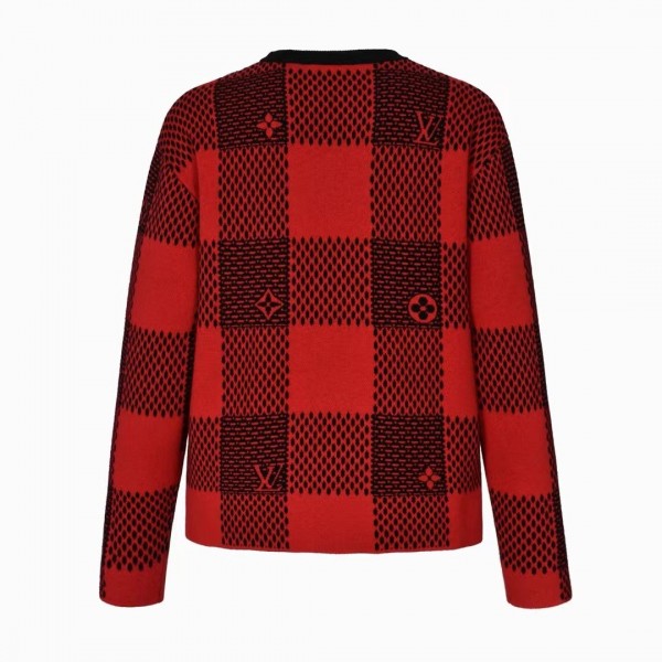 Louis Vuitton 24fw black and red checkered jacquard crew neck sweater