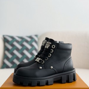 「#3718」LOUIS VUITTON Leather Round toe lace-up boots