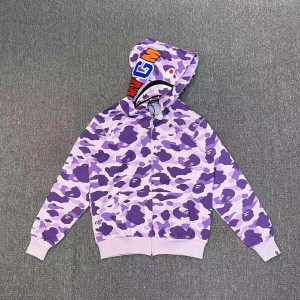 「#3821」bape purple camouflage classic shark zipper sweatshirt