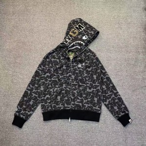 「#3822」bape grey camouflage classic shark zipper sweatshirt
