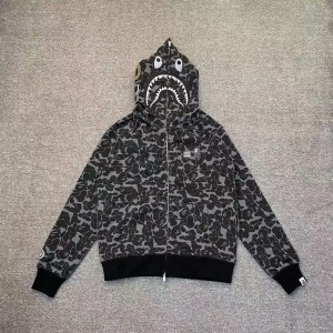 「#3822」bape grey camouflage classic shark zipper sweatshirt