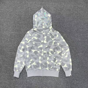 「#3823」bape luminous camouflage laser shark hooded zip-up sweatshirt