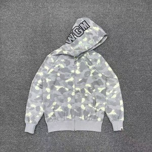 「#3823」bape luminous camouflage laser shark hooded zip-up sweatshirt