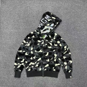 「#3824」bape luminous camouflage laser shark hooded zip-up sweatshirt