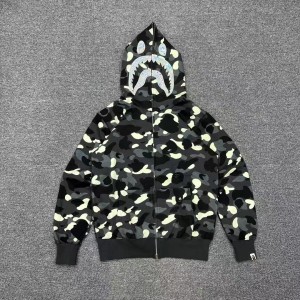 「#3824」bape luminous camouflage laser shark hooded zip-up sweatshirt