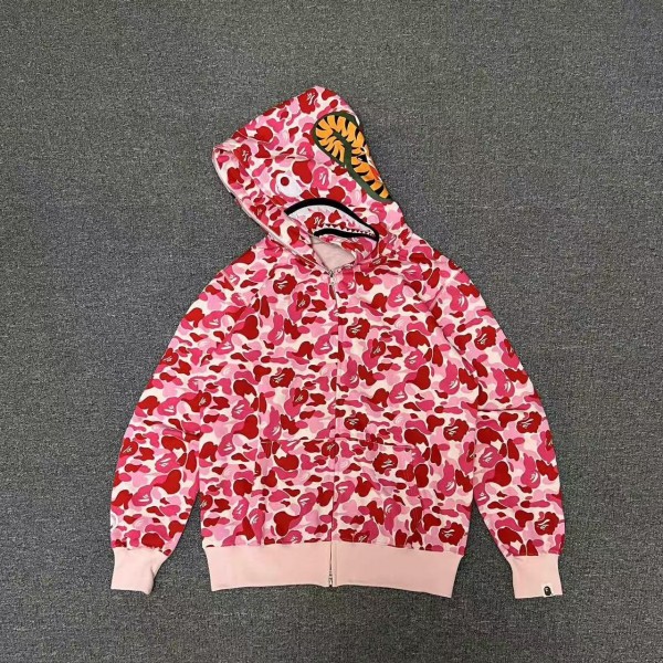 bape pink camouflage classic shark zipper sweatshirt
