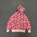 「#3825」bape pink camouflage classic shark zipper sweatshirt