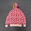 「#3825」bape pink camouflage classic shark zipper sweatshirt