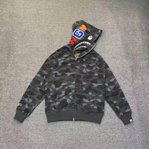 「#3826」bape grey camouflage classic shark zip-up sweatshirt