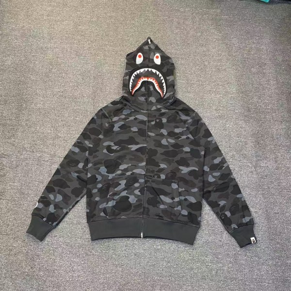 「#3826」bape grey camouflage classic shark zip-up sweatshirt