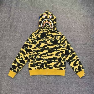 「#3827」bape camouflage yellow classic shark zipper sweatshirt