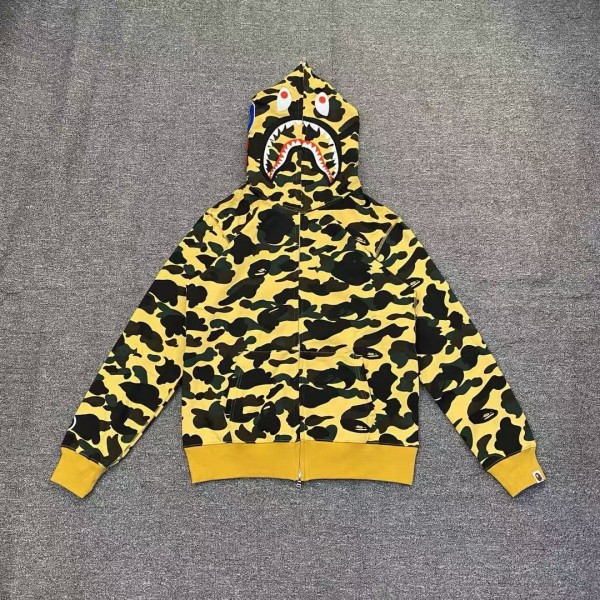 「#3827」bape camouflage yellow classic shark zipper sweatshirt