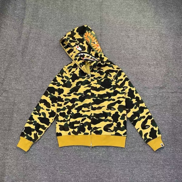 bape camouflage yellow classic shark zipper sweatshirt