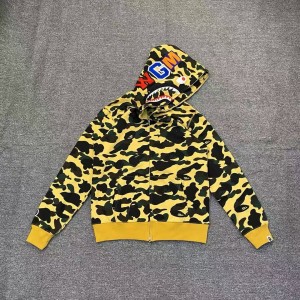 「#3827」bape camouflage yellow classic shark zipper sweatshirt