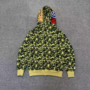 「#3828」bape camouflage green classic shark zip-up sweatshirt