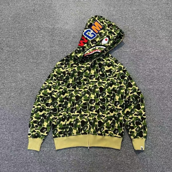 bape camouflage green classic shark zip-up sweatshirt