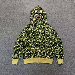 「#3828」bape camouflage green classic shark zip-up sweatshirt