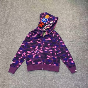 「#3829」bape camouflage purple classic shark zipper sweatshirt
