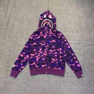 「#3829」bape camouflage purple classic shark zipper sweatshirt