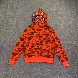 「#3830」bape camouflage orange classic shark zipper sweatshirt