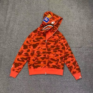 「#3830」bape camouflage orange classic shark zipper sweatshirt