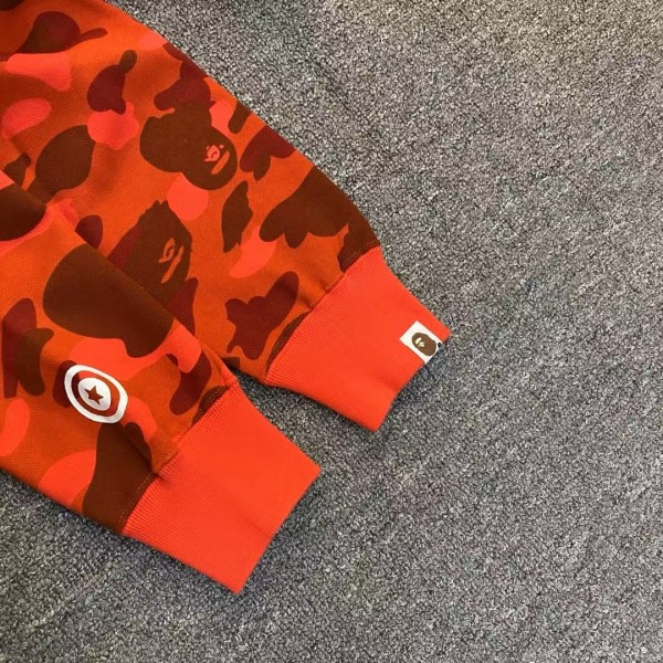 bape camouflage orange classic shark zipper sweatshirt