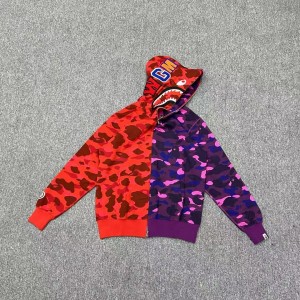 「#3834」Bape shark camouflage patchwork zipper hooded sweatshirt