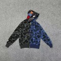 「#3834」Bape shark camouflage patchwork zipper hooded sweatshirt
