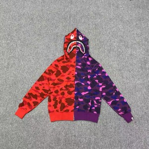 「#3834」Bape shark camouflage patchwork zipper hooded sweatshirt