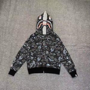 「#3835」Bape luminous starry sky camouflage double-headed shark sweatshirt