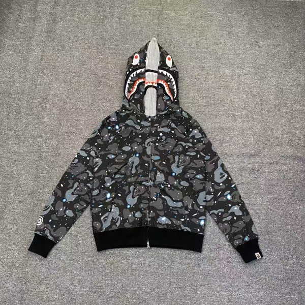 「#3835」Bape luminous starry sky camouflage double-headed shark sweatshirt