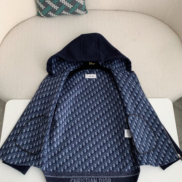Dior Hat zipper jacket，    Material: 99% Wool   1% Mulberry Silk