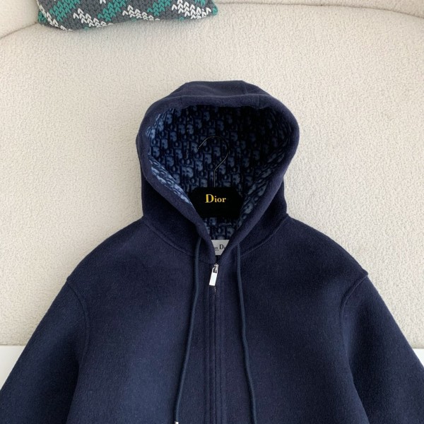 Dior Hat zipper jacket，    Material: 99% Wool   1% Mulberry Silk
